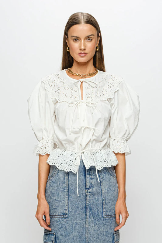 Emi Tie Front Blouse - White