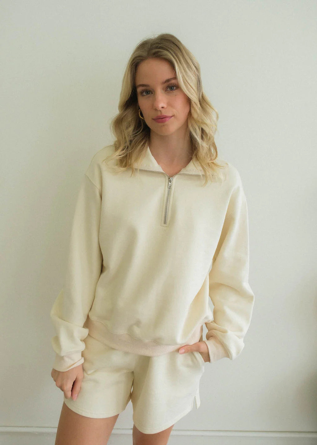 Half Zip-Up Pullover - Cream