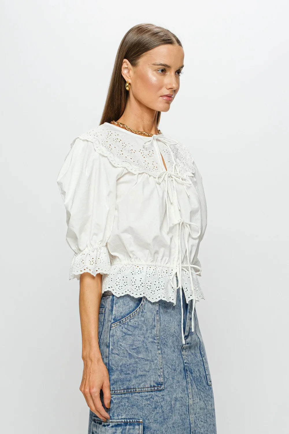 Emi Tie Front Blouse - White