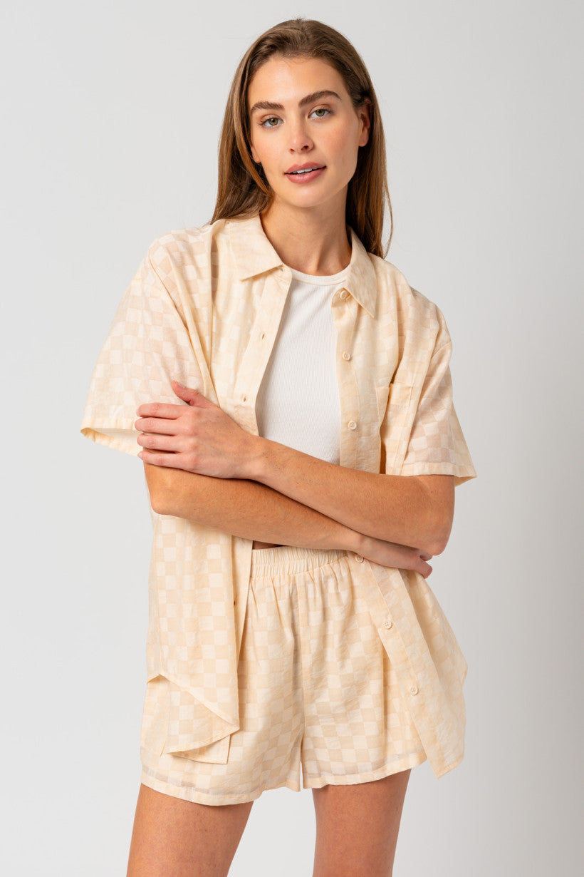 Oversized Checkered Short Set - Cream