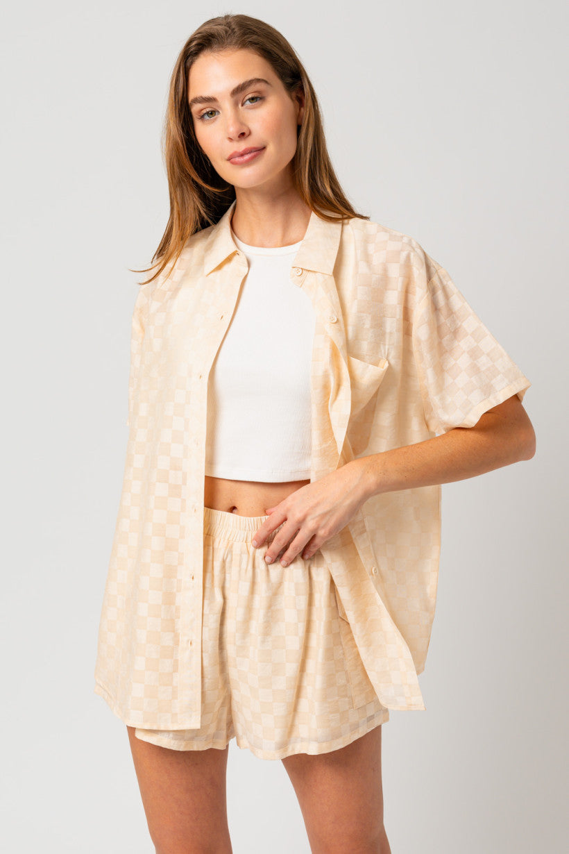 Oversized Checkered Short Set - Cream