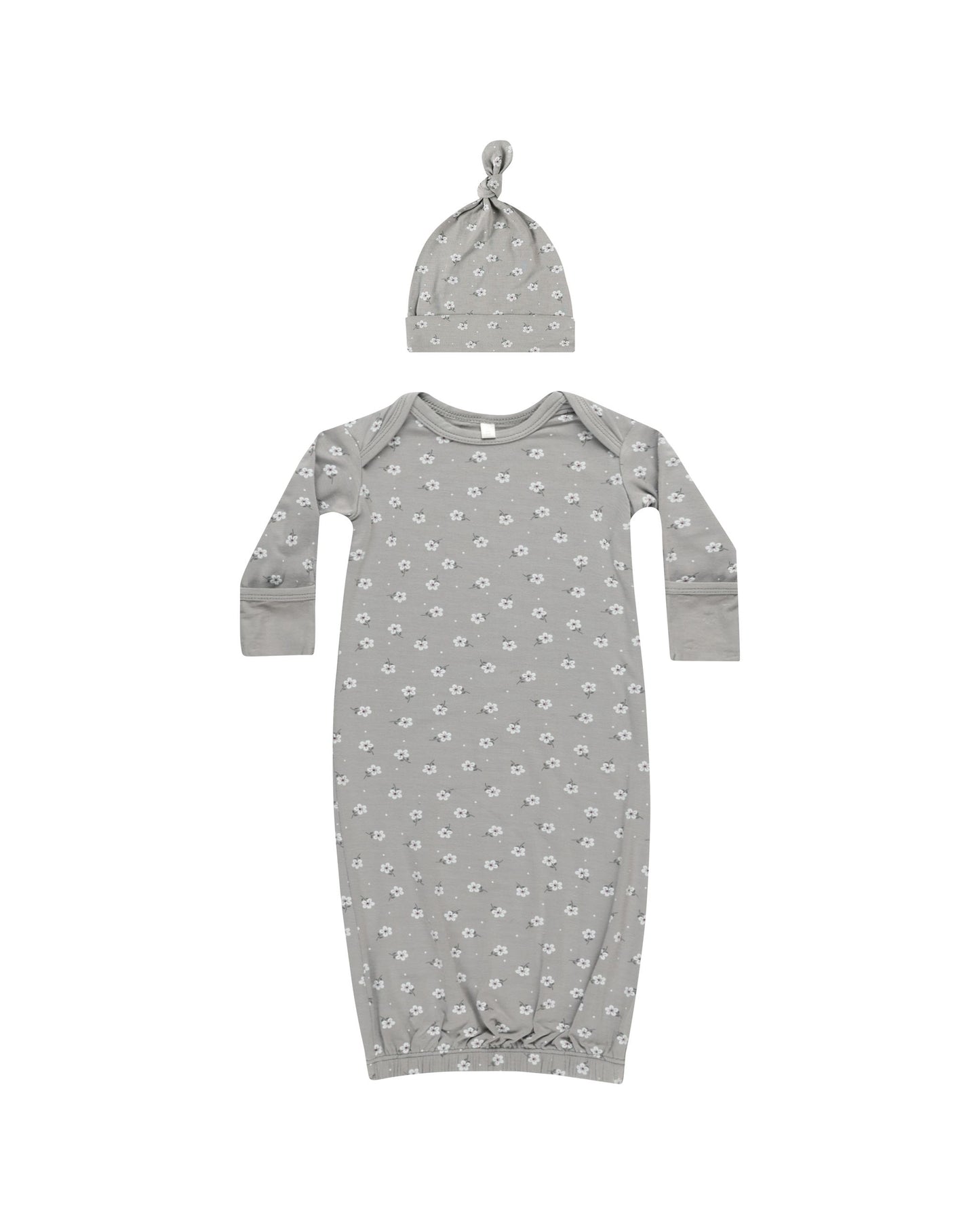 Quincy Mae - Bamboo Baby Gown + Hat Set - Blue Ditsy