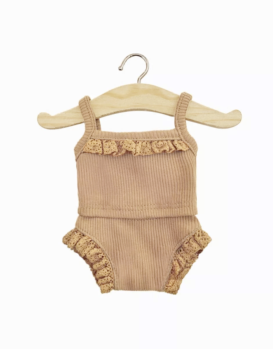 Minikane - Ribbed + Lace Underwear Set - Brown Sugar