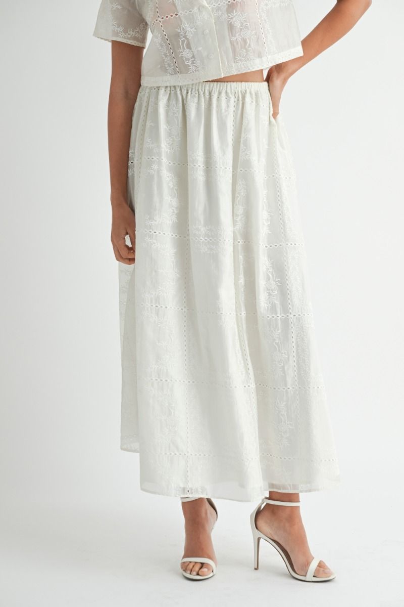 Patchwork Midi Skirt - Off White