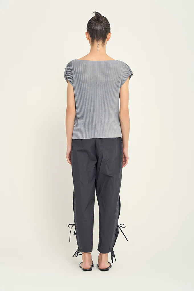 Grade + Gather Pleated Boatneck Blouse - Fog