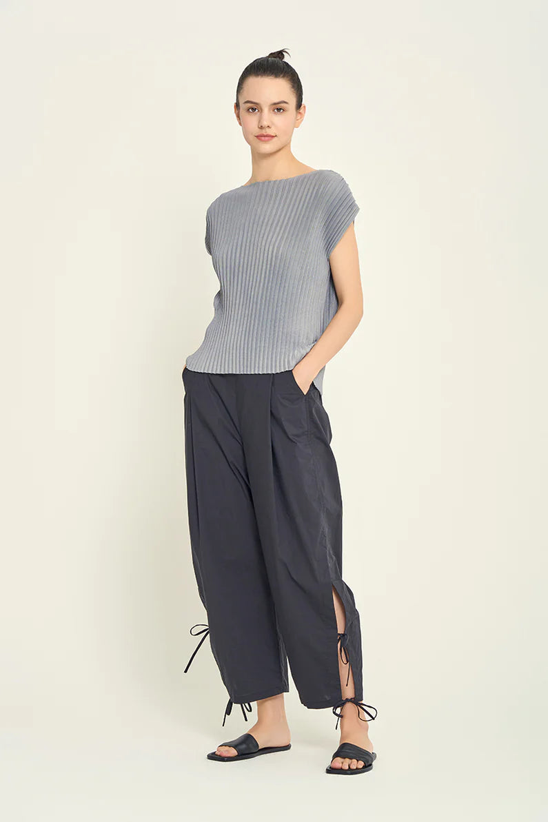 Grade + Gather Pleated Boatneck Blouse - Fog