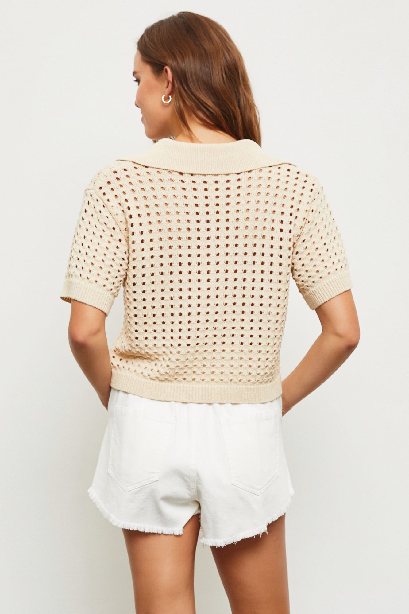 Crochet Rib Collar Top - Cream