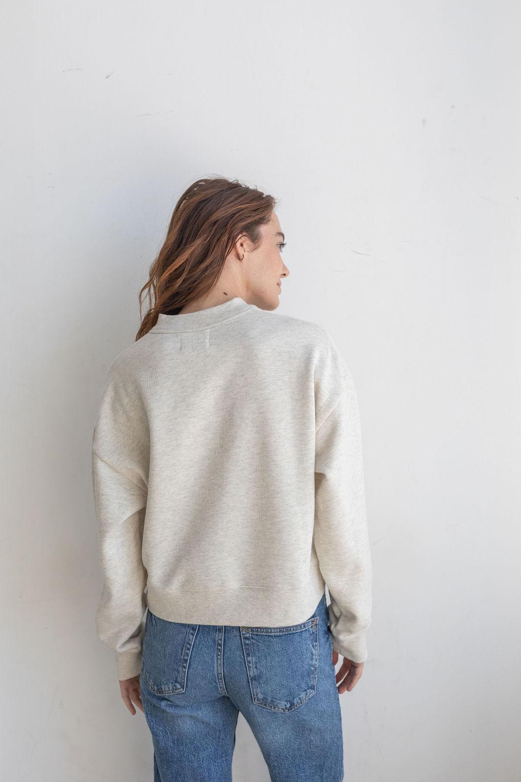 Henley Neck Sweatshirt - Heather Oat