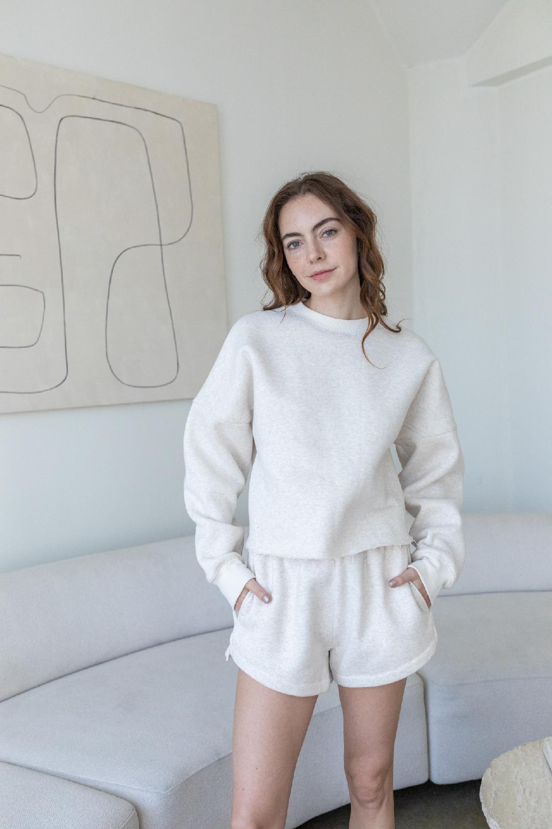 Fleece Sweater + Short Set - Heathered Oat