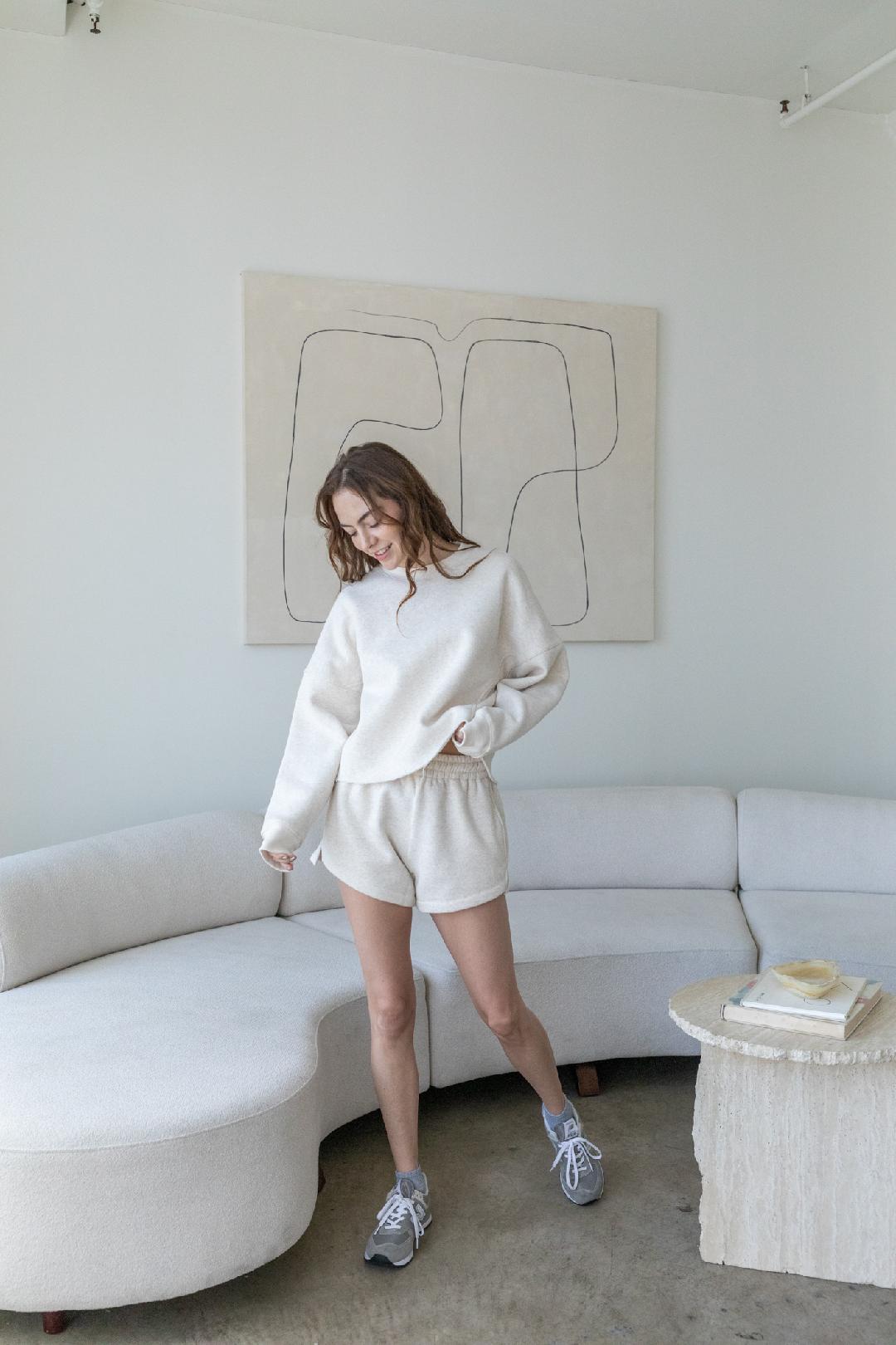 Fleece Sweater + Short Set - Heathered Oat