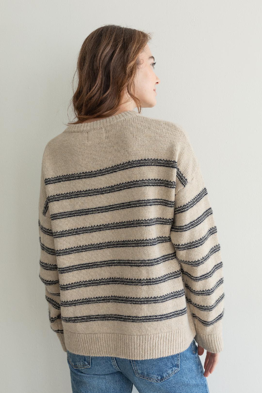 Striped Pull Over Sweater - Taupe