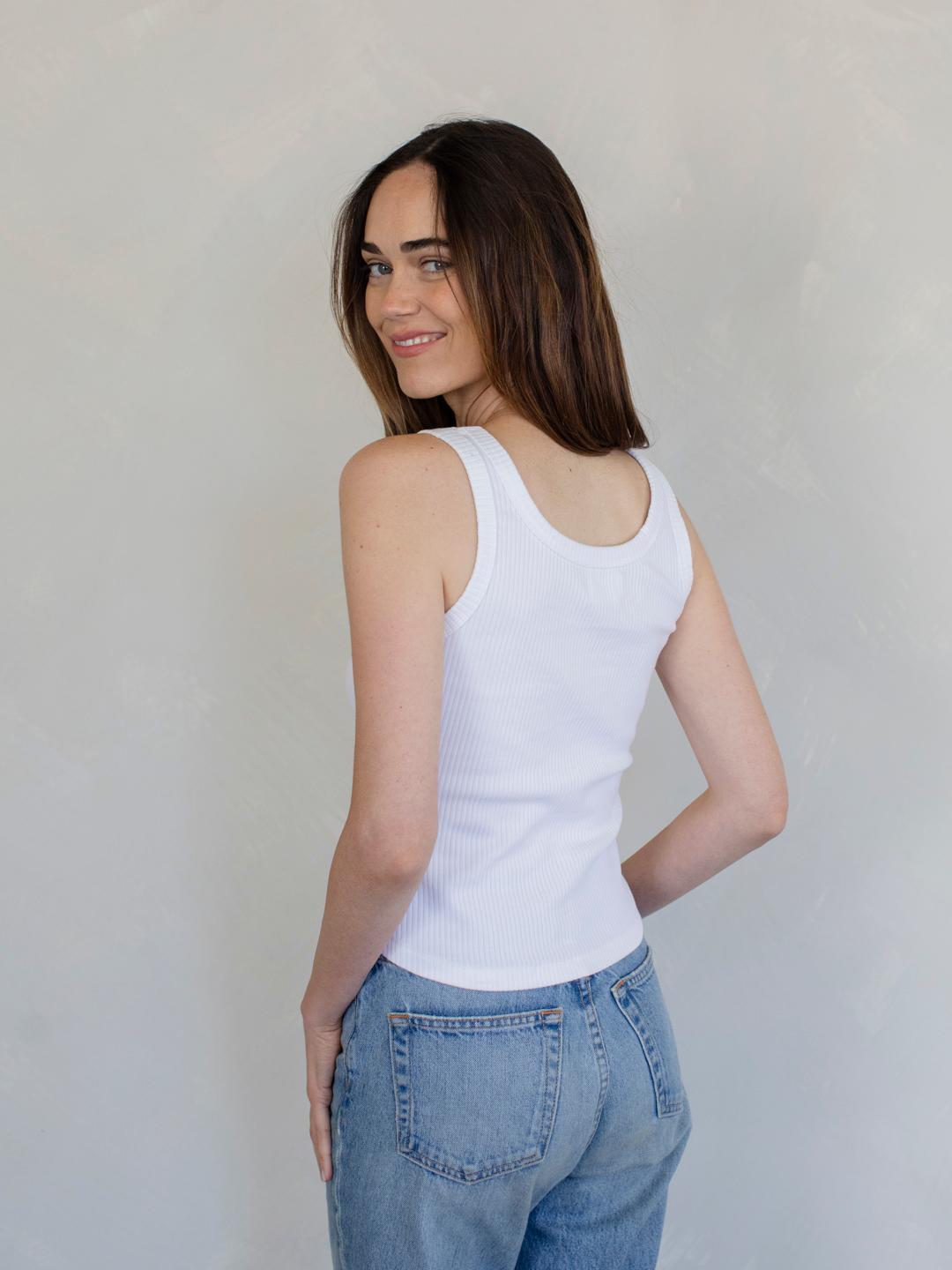 Scoop Neck Ribbed Tank - Ivory