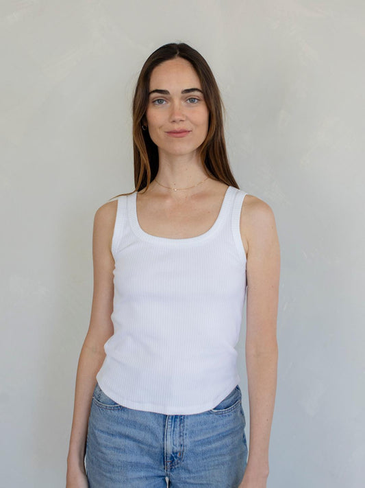 Scoop Neck Ribbed Tank - Ivory