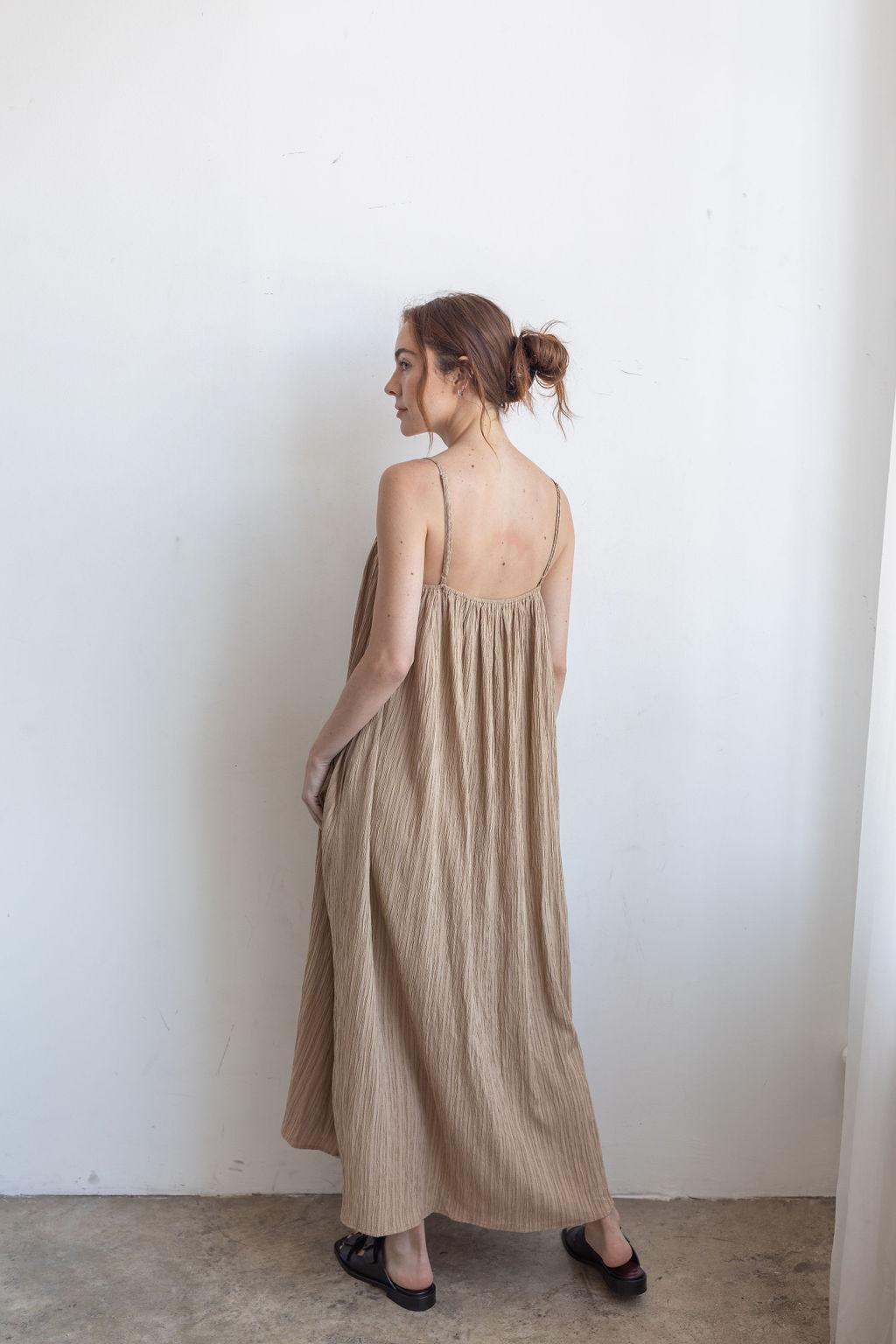Textured Woven Maxi Dress - Khaki