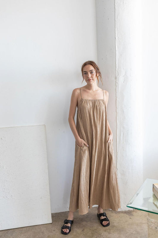Textured Woven Maxi Dress - Khaki