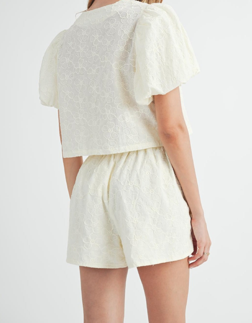 Bow Tied Short Sleeve Blouse + Short Set - Cream