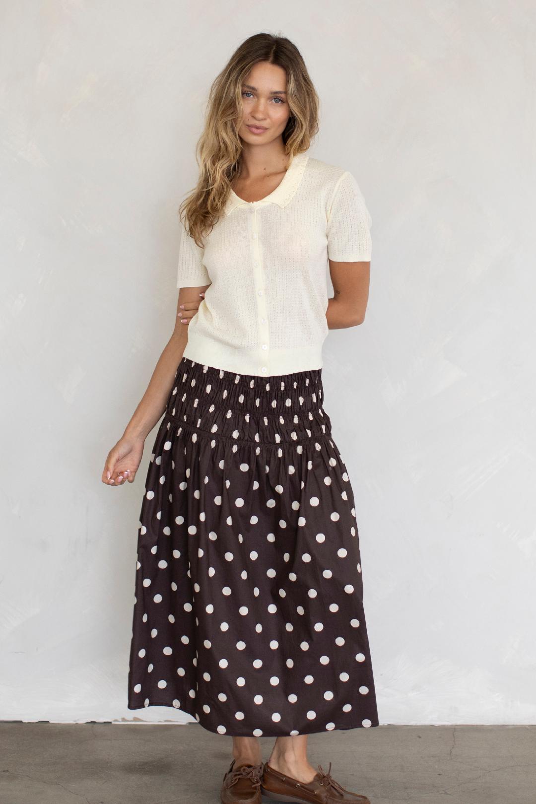 Polka Dot Midi Skirt - Chocolate