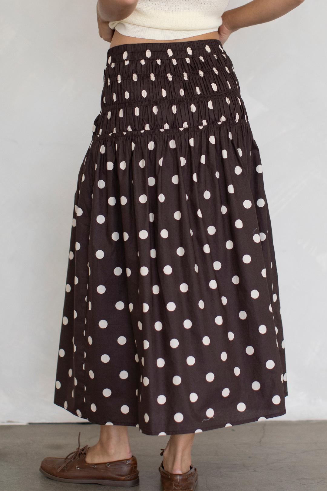 Polka Dot Midi Skirt - Chocolate