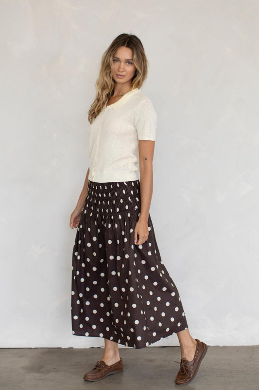 Polka Dot Midi Skirt - Chocolate