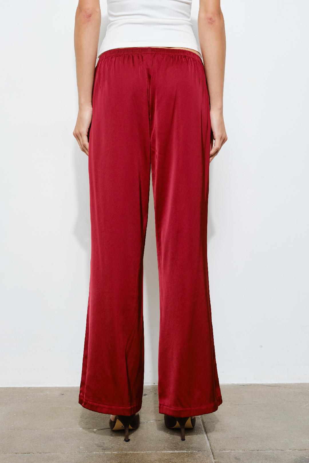 Silky Side Stripe Track Pants - Maroon