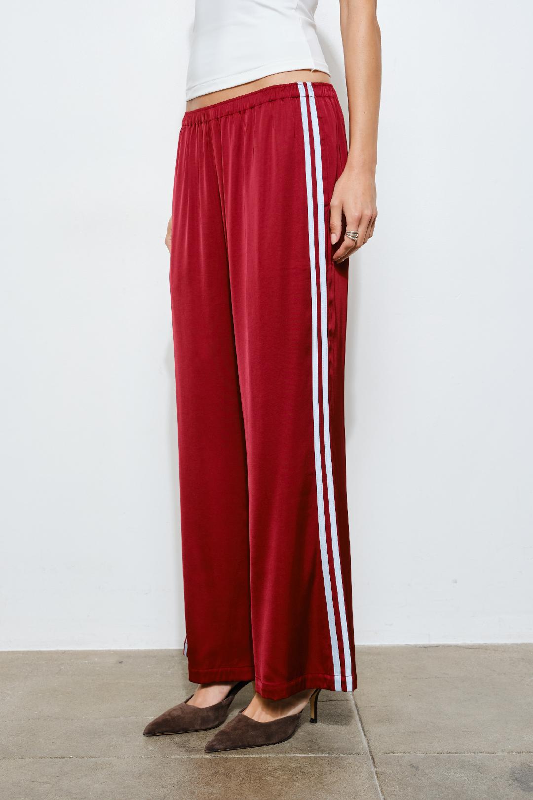 Silky Side Stripe Track Pants - Maroon