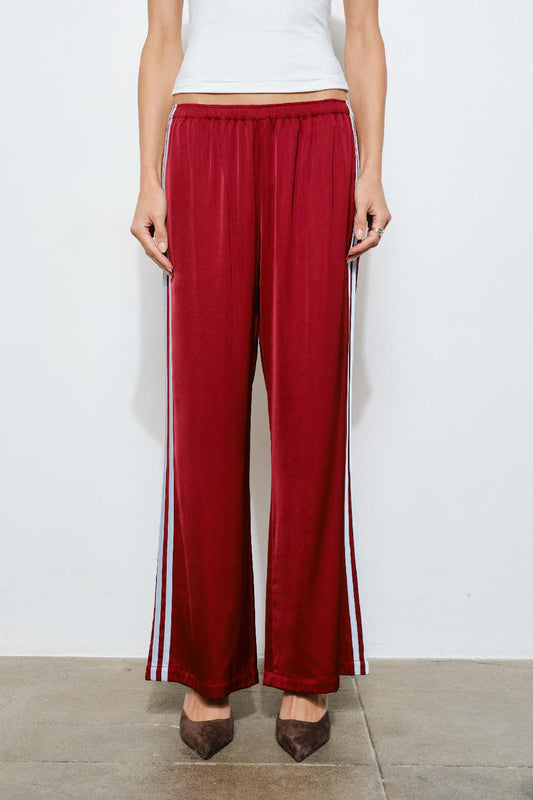 Silky Side Stripe Track Pants - Maroon