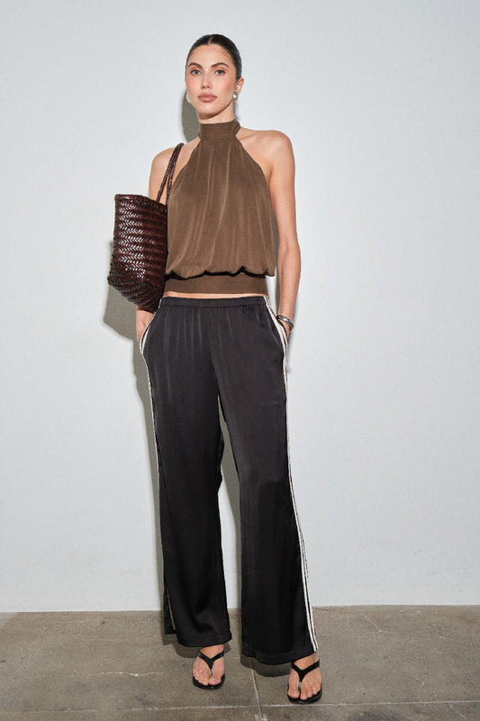 Silky Side Stripe Track Pants - Black