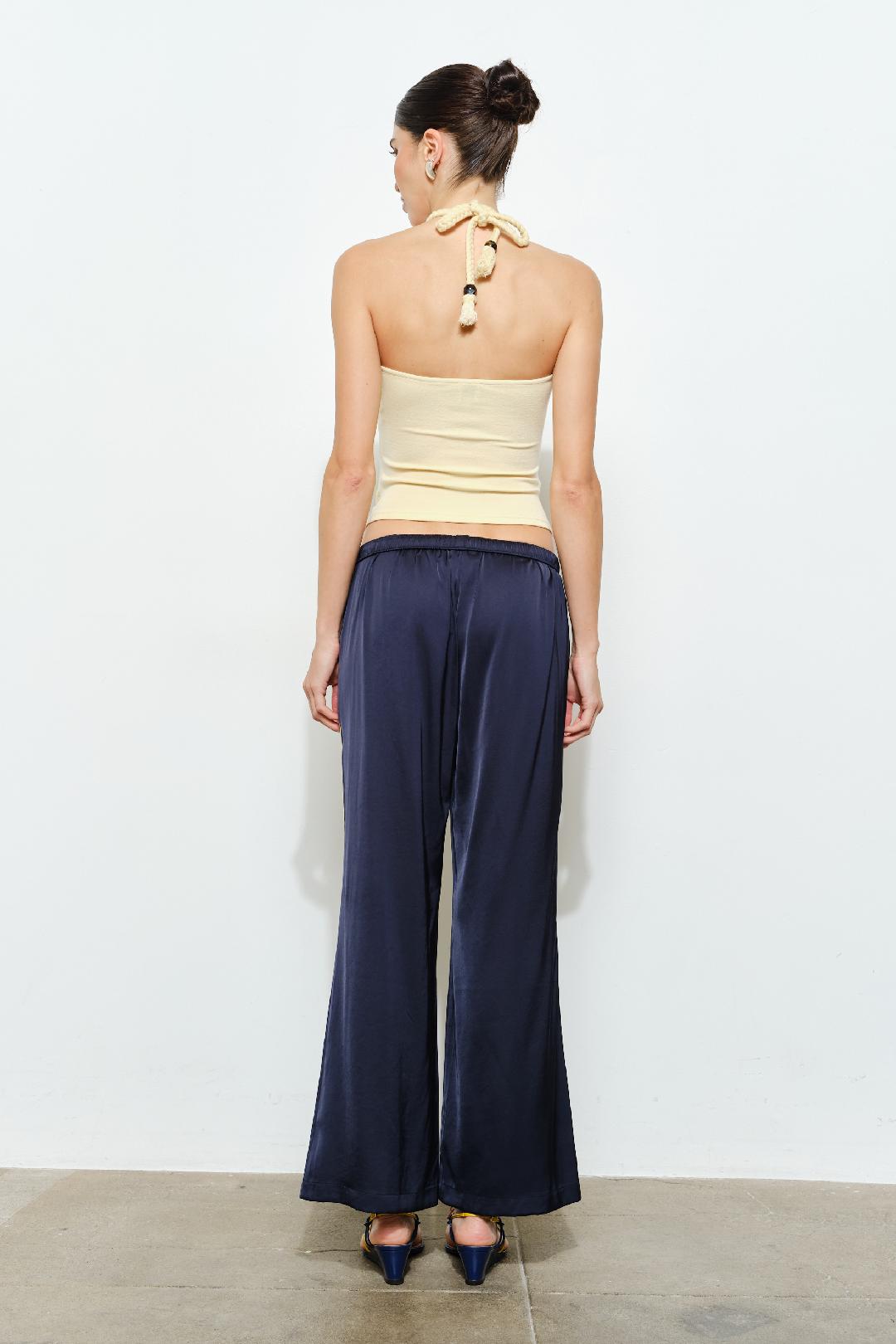 Silky Side Stripe Track Pants - Navy