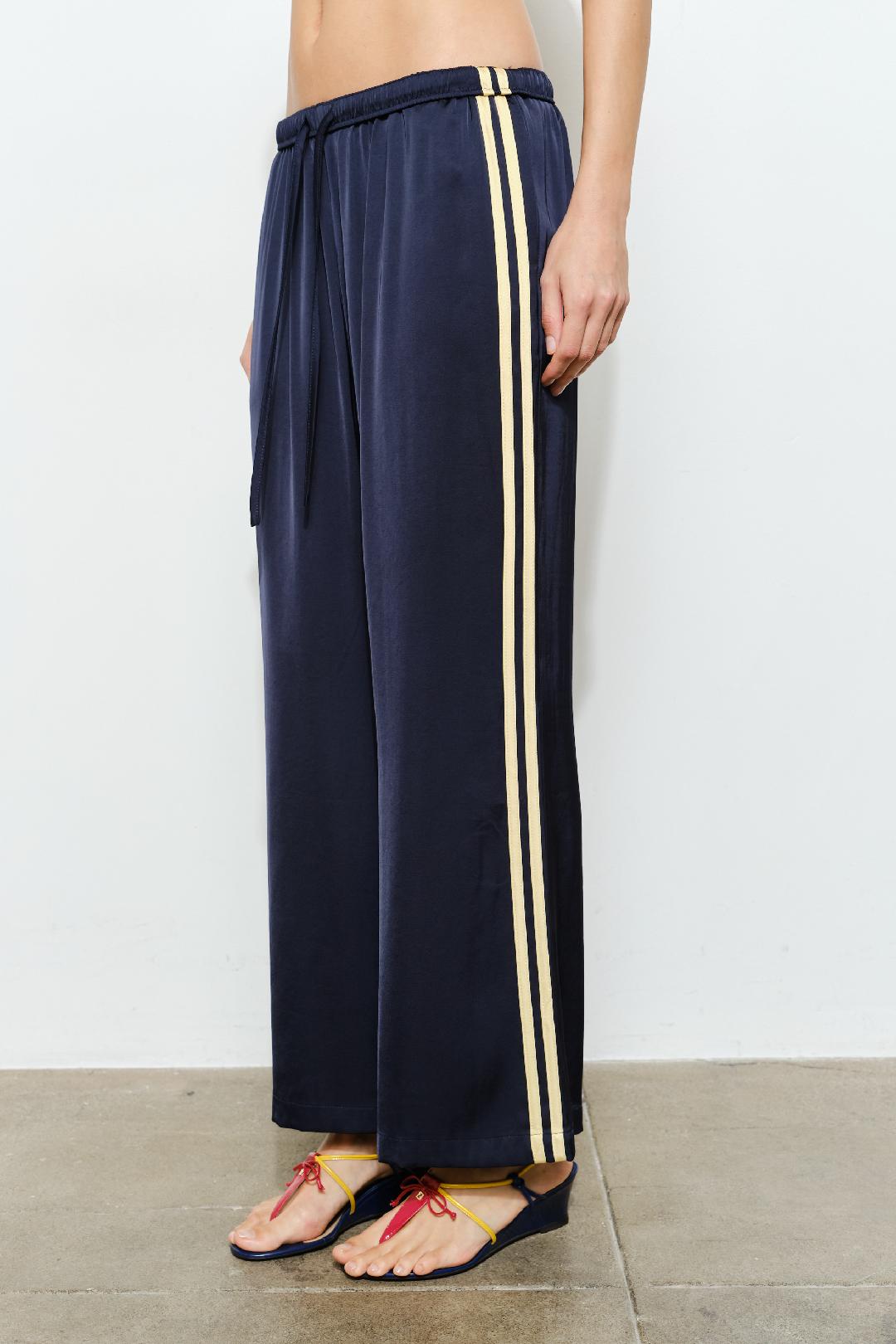 Silky Side Stripe Track Pants - Navy