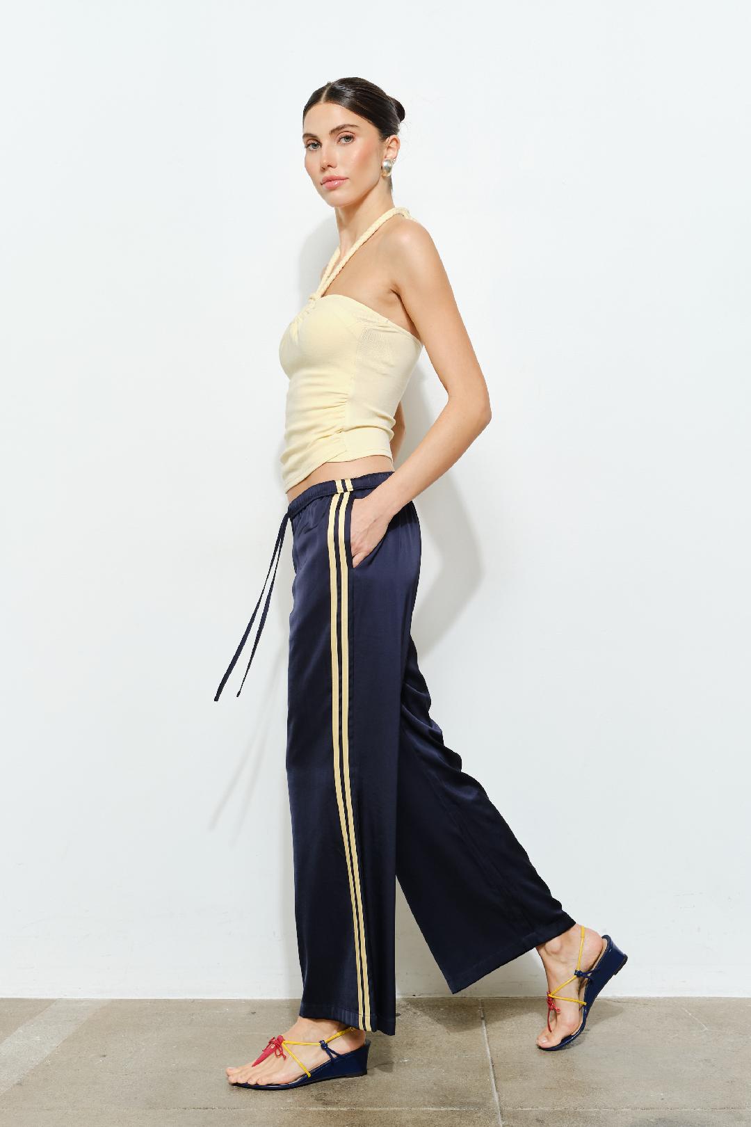 Silky Side Stripe Track Pants - Navy