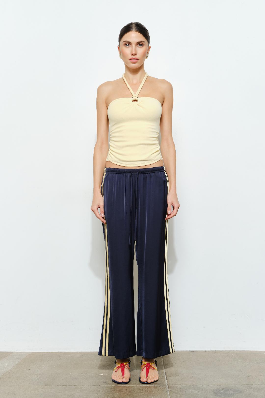 Silky Side Stripe Track Pants - Navy