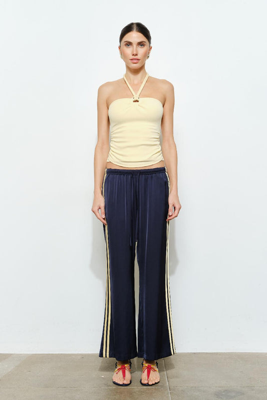 Silky Side Stripe Track Pants - Navy