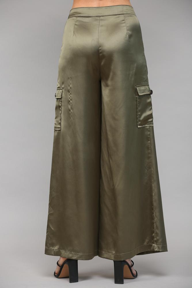 Satin Cargo Pants - Olive