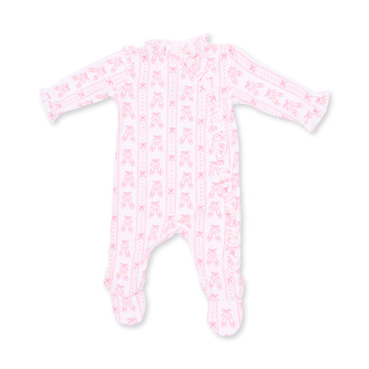 Kimono Ruffle Snap Footie - Ballet Shoes Ribbon Stripe