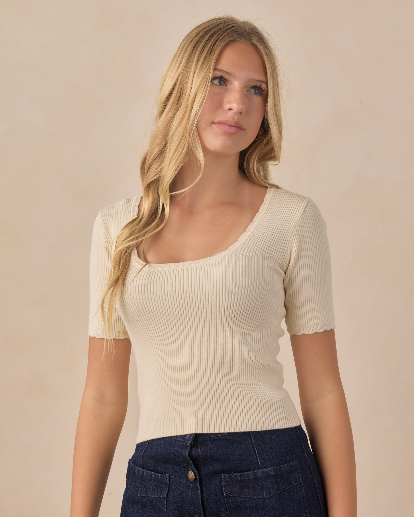 Rylee + Cru - Teen Scallop Tee - Natural