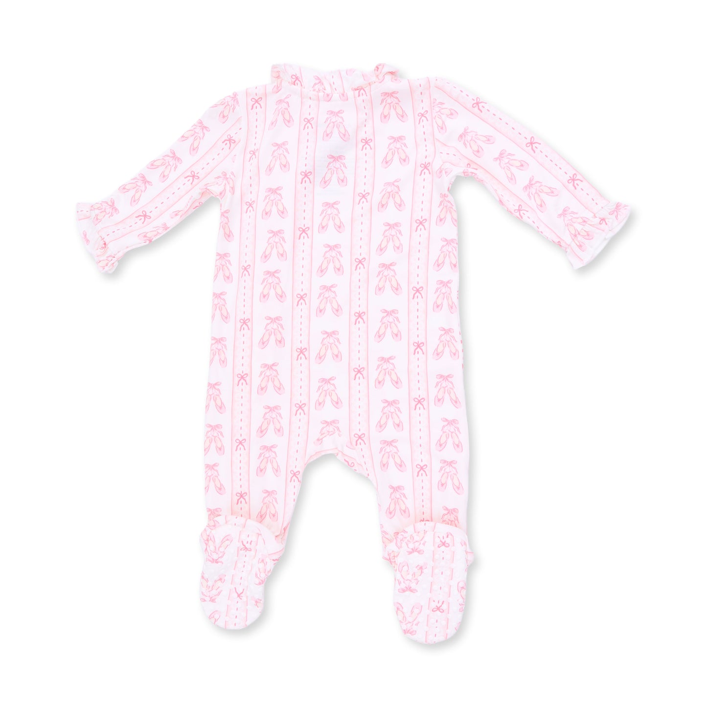 Kimono Ruffle Snap Footie - Ballet Shoes Ribbon Stripe