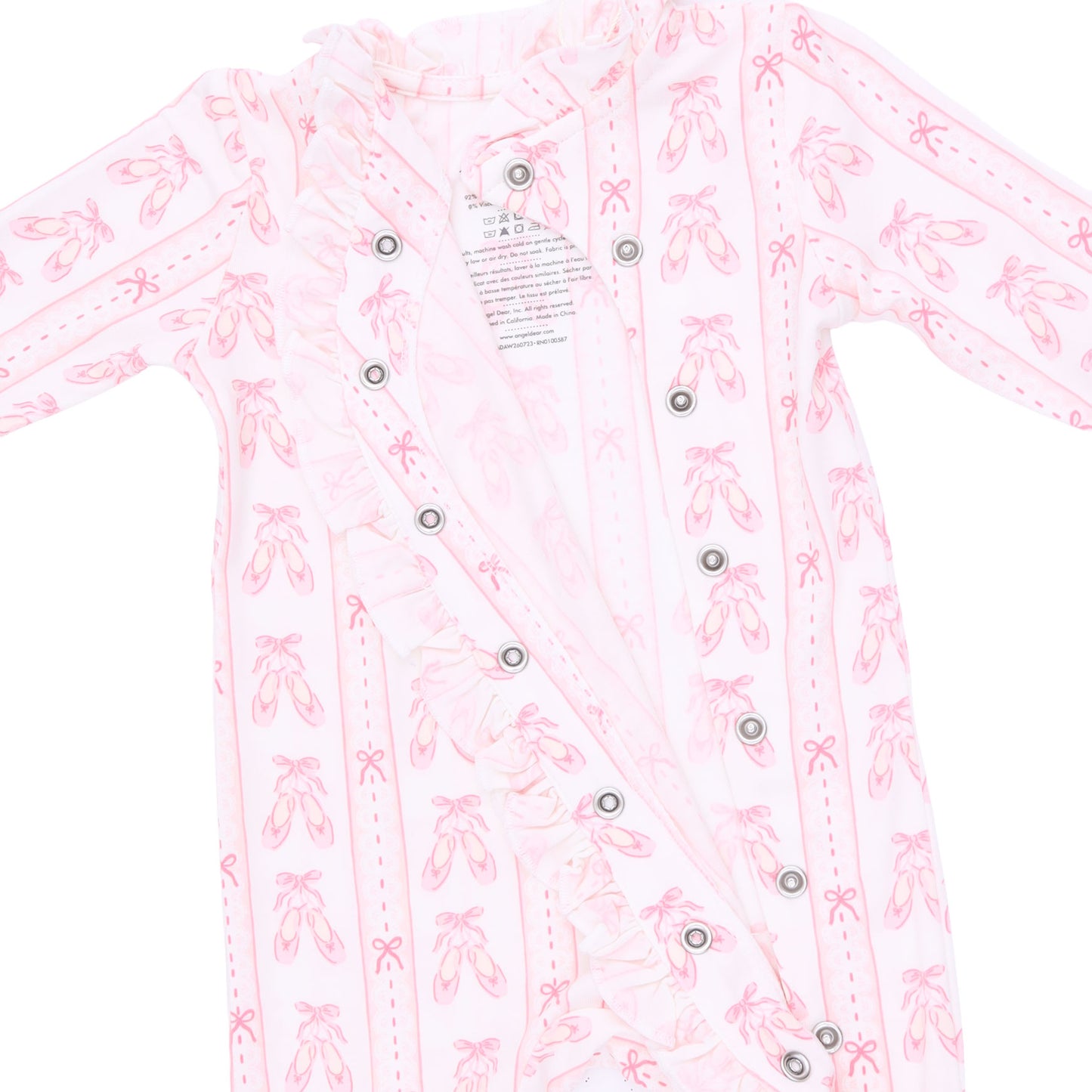 Kimono Ruffle Snap Footie - Ballet Shoes Ribbon Stripe