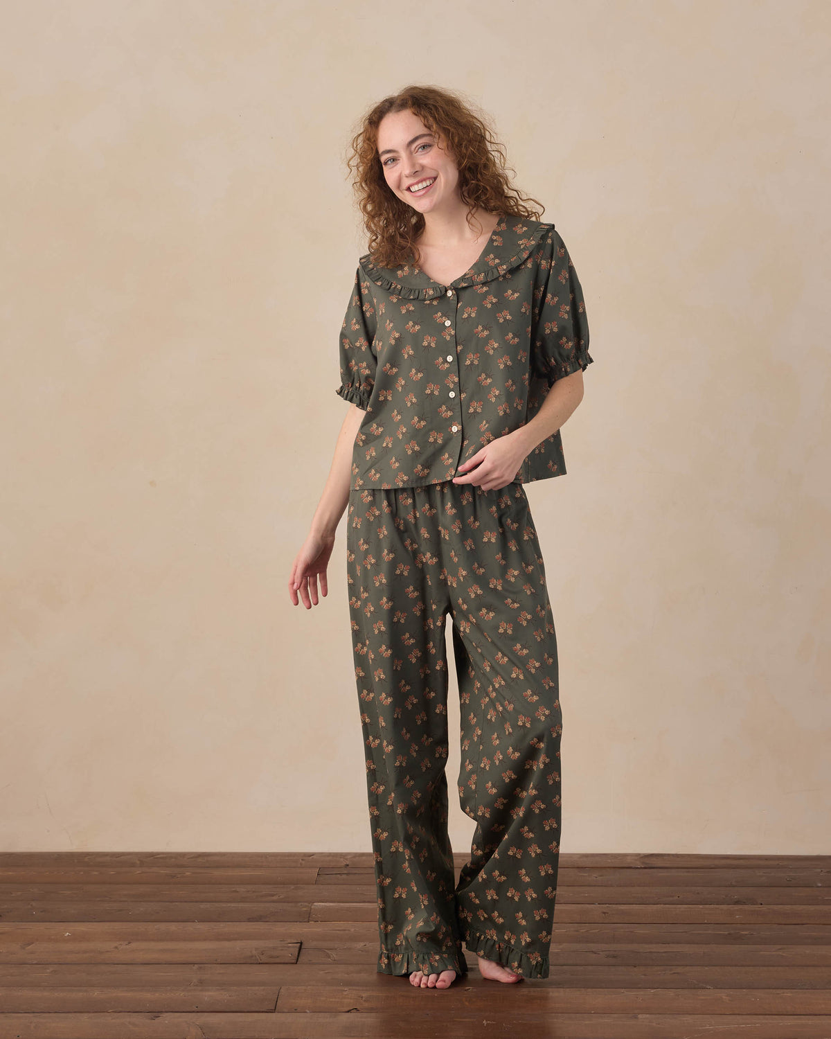 Rylee + Cru - Women's Ruffle Pajamas - Evergreen Bouquet