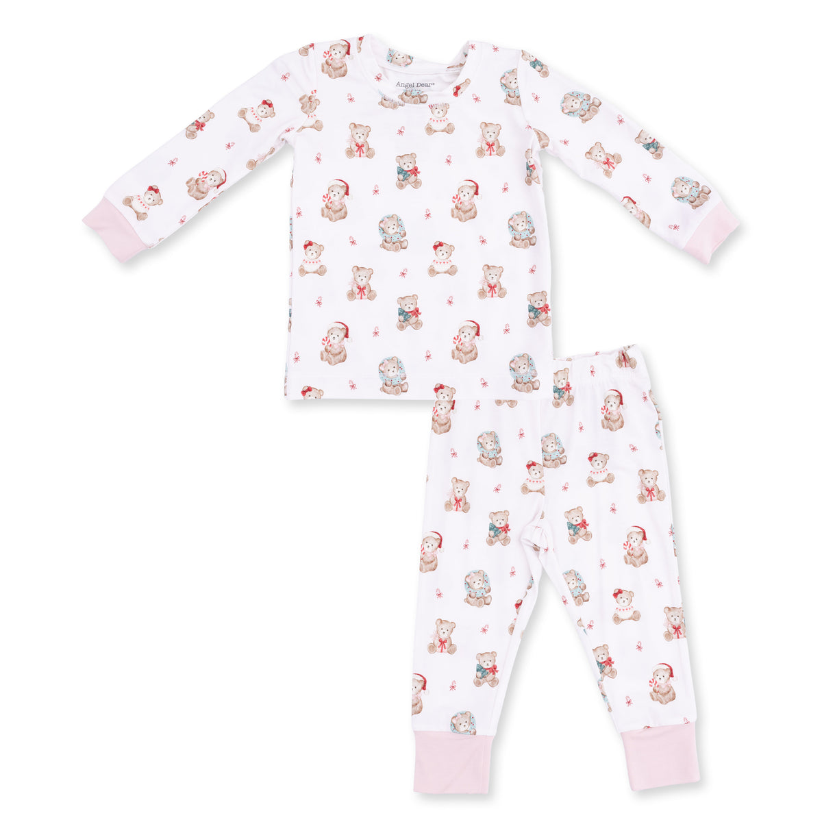 Long Sleeve Loungewear Set - Christmas Teddy Bears Pink