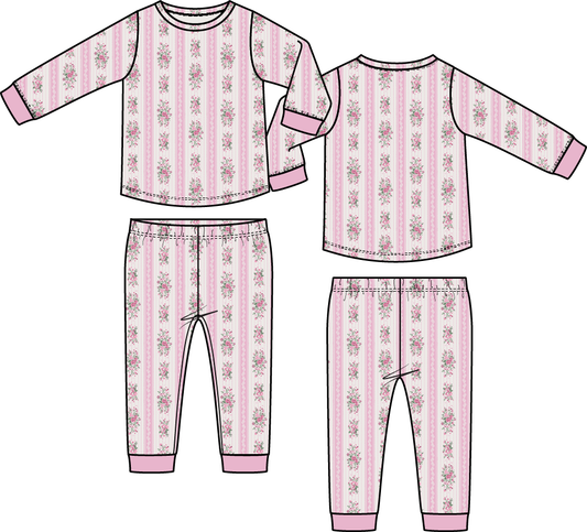 Long Sleeve Loungewear Set - Bella Rose Stripe