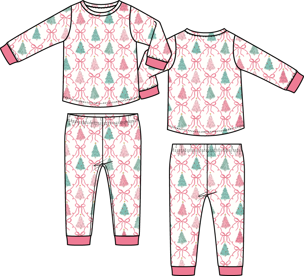 Long Sleeve Loungewear Set - Bow Trellis Tree