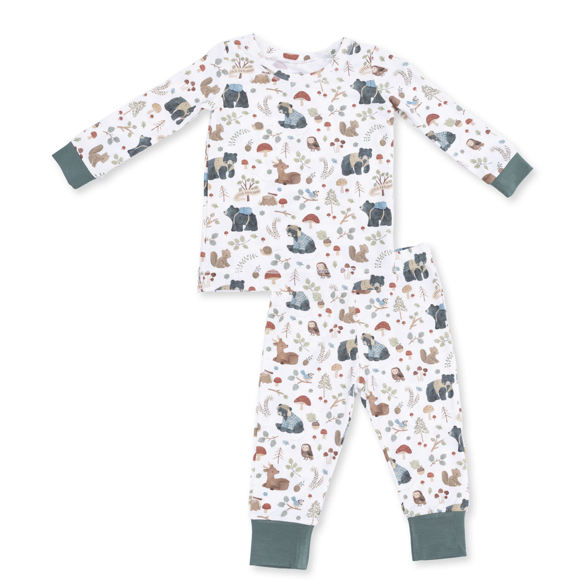 Long Sleeve Loungewear Set - Southern Woodland Animals Green