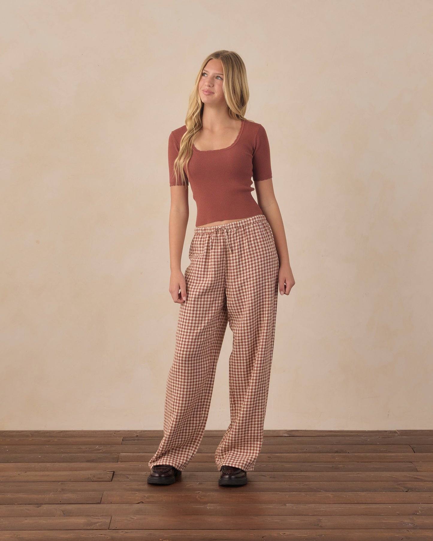 Rylee + Cru - Teen Wide Leg Pant - Brick Check