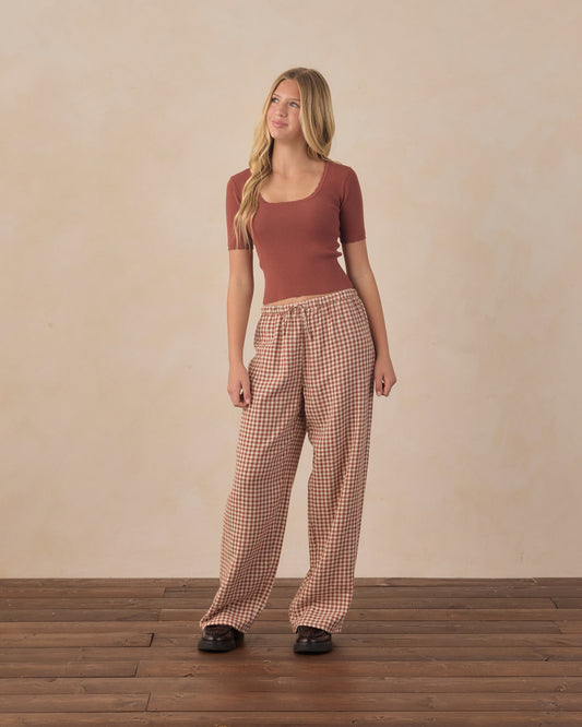 Rylee + Cru - Teen Wide Leg Pant - Brick Check
