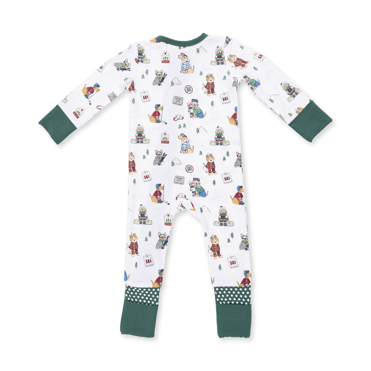 Convertible Romper - Winter Sports Dogs Green