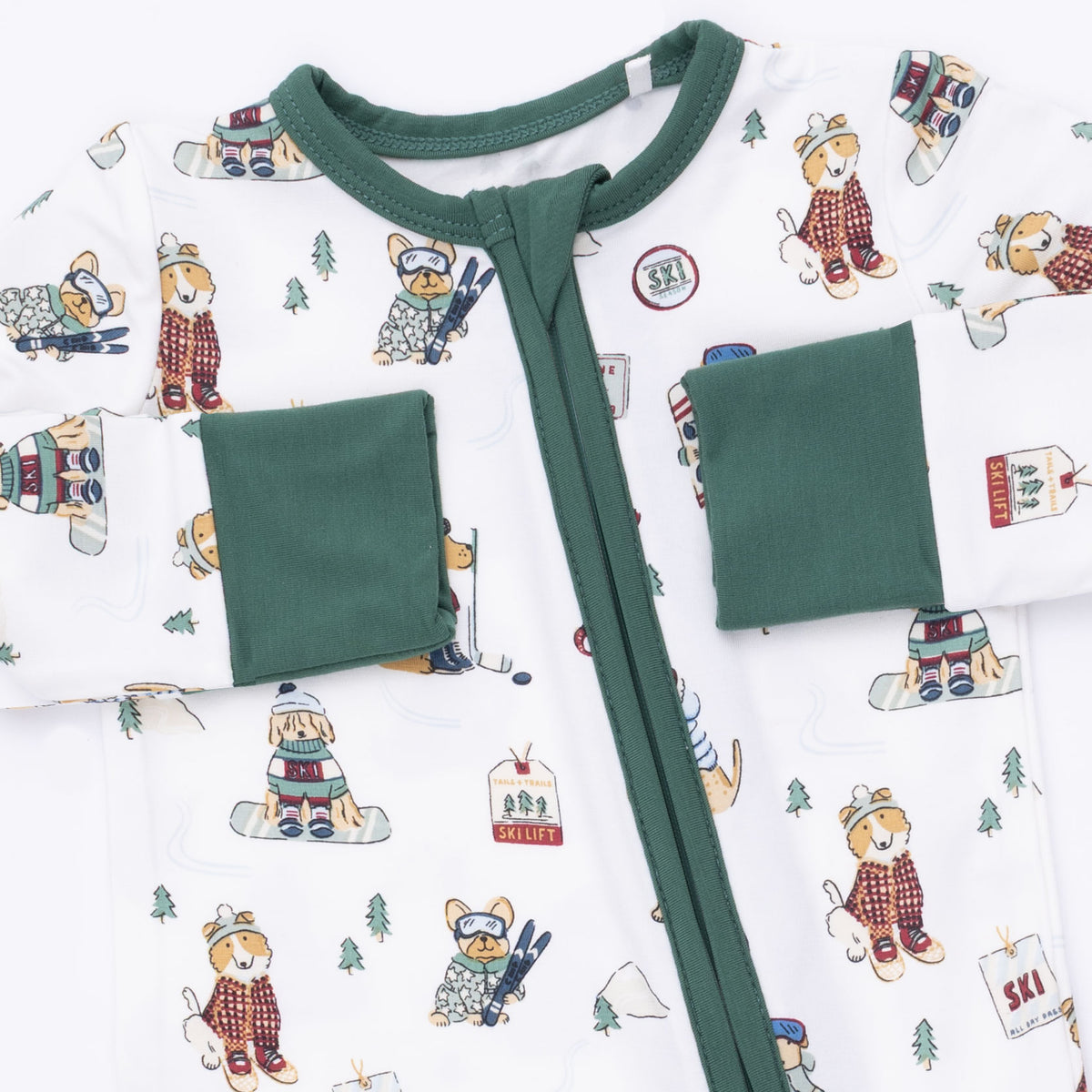 Convertible Romper - Winter Sports Dogs Green