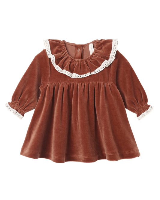 Quincy Mae - Velour Baby Dress - Redwood