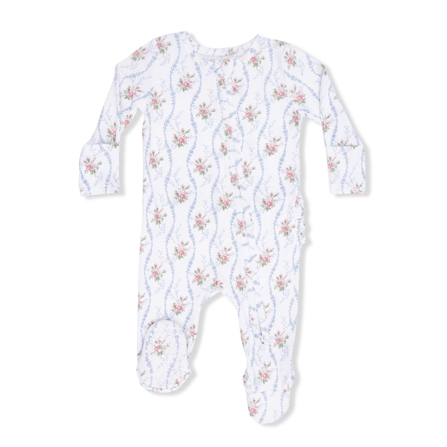 2 Way Ruffle Back Zipper Footie - Heirloom Rose Stripe