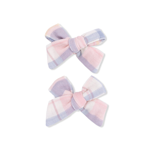 2 Pack Bow Clips - Dusty Plaid