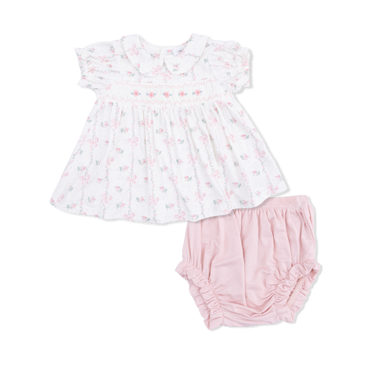 Smocked Dress Set - Dainty Buds and Bows
